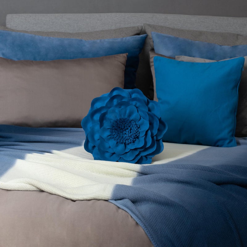 JWH Handmade Flower Throw Pillow Cover Decorative Small Pillow Case Round Cushion Floral Pillowcase for Bedroom Bed Couch Living Room 14 Inch Royal Blue - Image 4